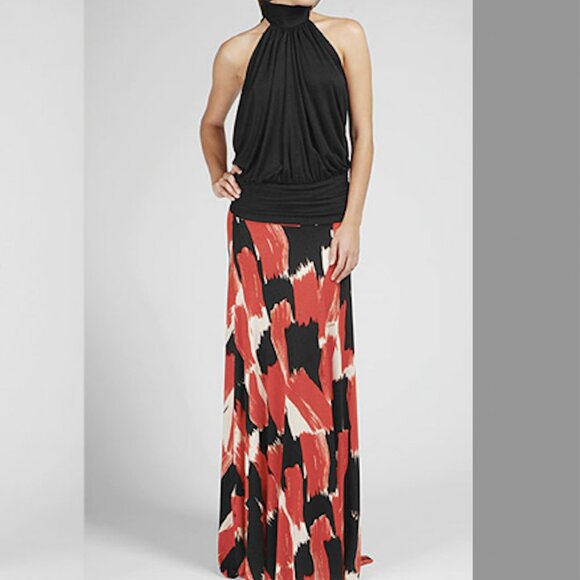 Rachel Pally XS Long Full Maxi Skirt Fold Over Waist Black Red Printed Jersey - Picture 1 of 8